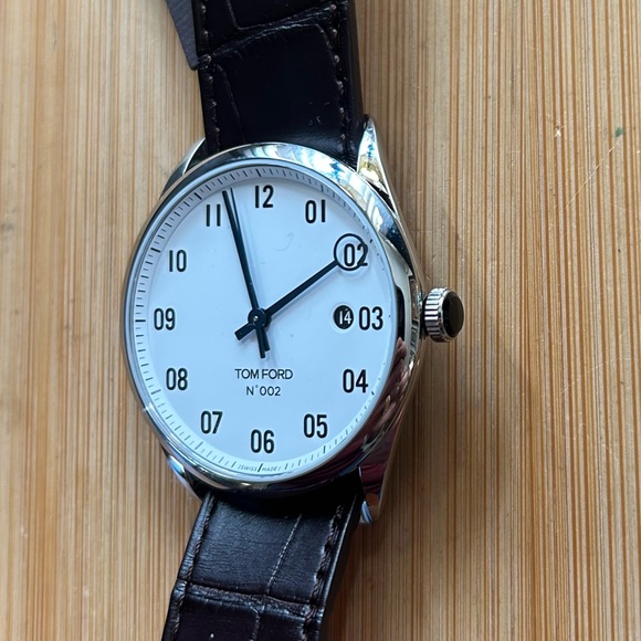 Tom Ford Automatic Watch With 40mm White Face & Dark Brown Leather Band - Picture 1 of 9